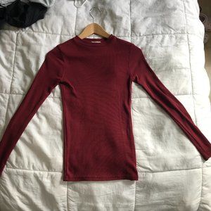 Red Ribbed Long Sleeve Turtleneck